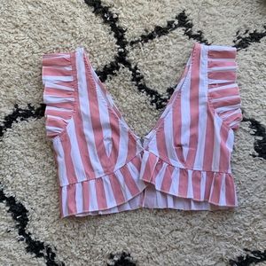 Pink & White Striped Button Up Skirt Set